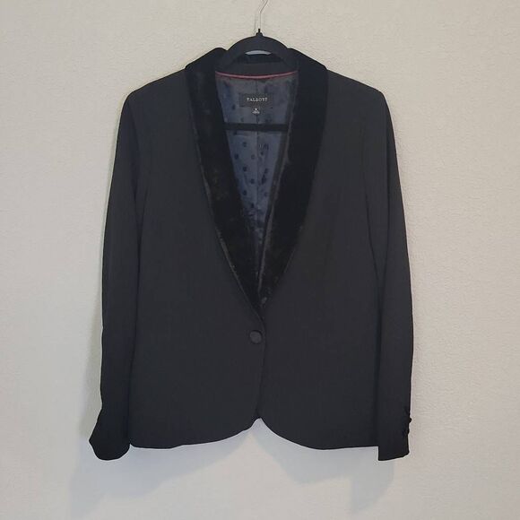 Talbots Velvet Shawl Collar Single Button Hip Length Dress Jacket Size 12 - Picture 1 of 8
